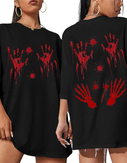Load image into Gallery viewer, DAXWUQO Halloween Horror Oversized T-Shirt Women Halloween Horror O-Neck T-Shirt Halloween Horror Movie Scary Graphic Shirt(Black-3Small)
