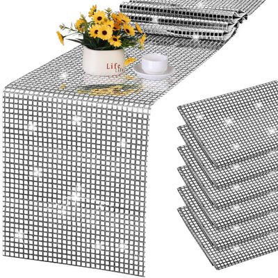 durony Paquete de 6 Caminos de Mesa para Fiesta Disco Espejo Plata Brillo Lámina con Lentejuelas Brillantes Camino de Mesa para Despedida de Soltera Fiesta de los 70 Decoraciones de Fiesta Disco Vaquera