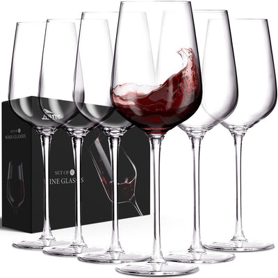 AILTEC Wine Glasses Set of 6 Crystal Glass with Stem for Drinking Red/White/Cabernet Wine as Gifts Sets Clear Lead-Free Premium Blown Glassware (19oz6 pack)
