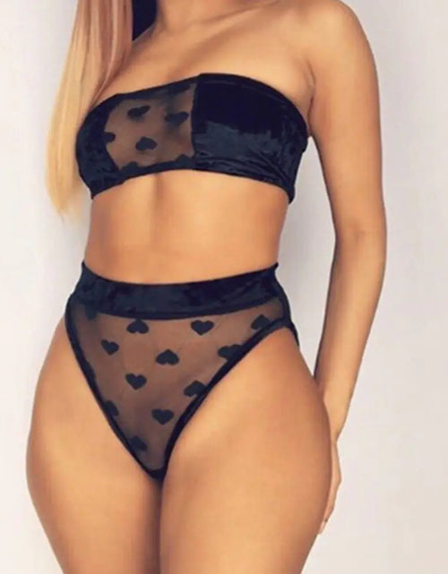 Charger l'image dans la visionneuse de galerie, Ensemble de Lingerie en Dentelle avec Bustier et Culotte Transparents

