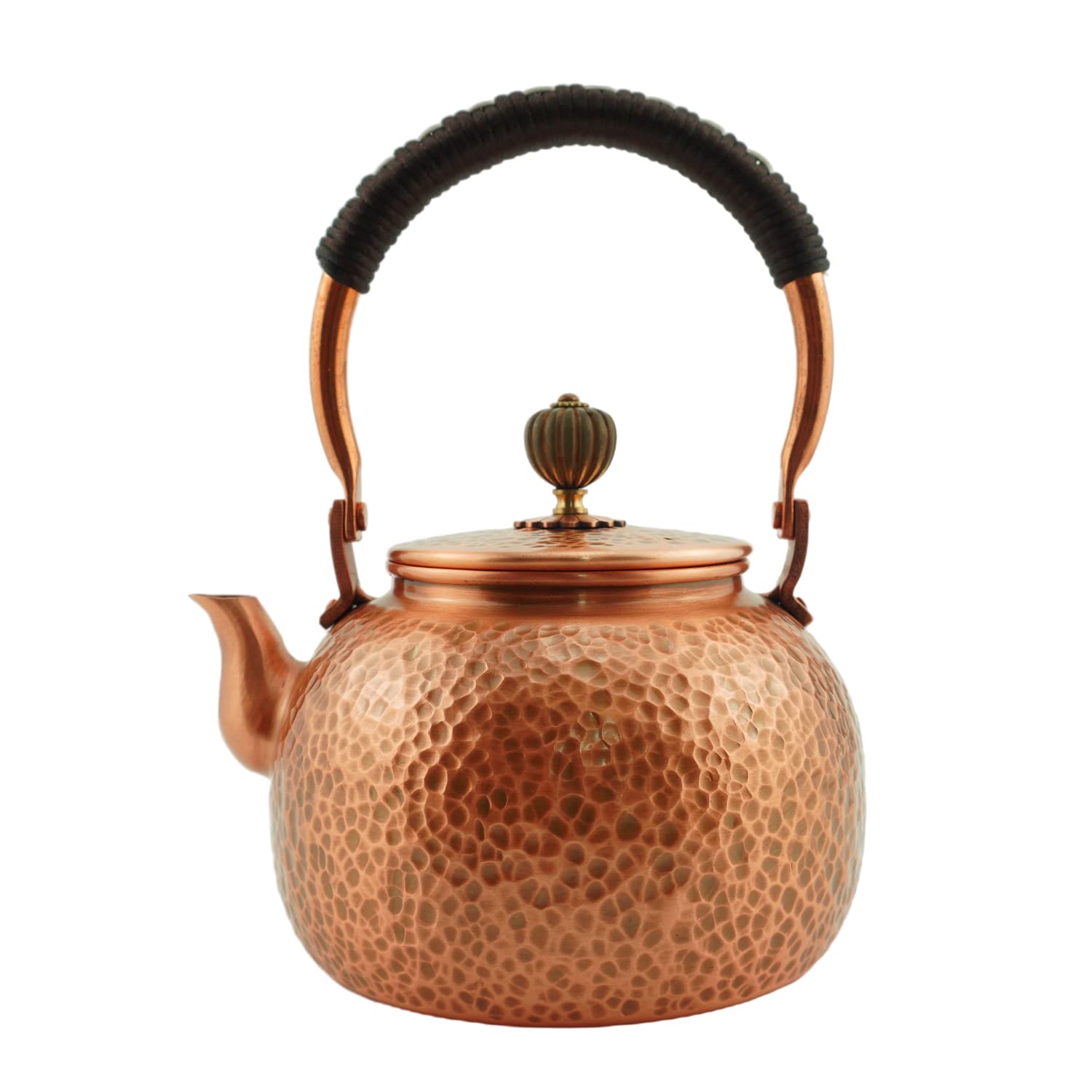 Funmaker Théière Bouilloire en cuivre massif faite à la main, pour cuisinière, en cuivre martelé épais, conçue pour les plaques de cuisson à gaz, bouilloire en cuivre pur (Type 1-600ml)