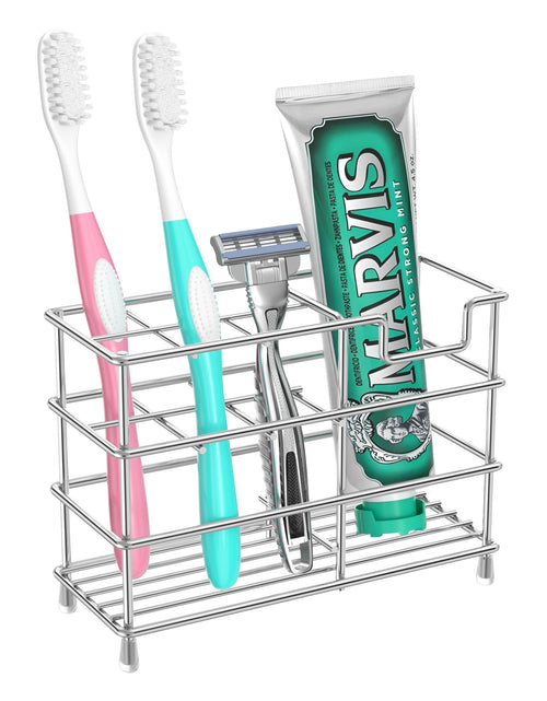 Load image into Gallery viewer, HBlife Medium Toothbrush Holder for Bathroom 7 Slots Silver Stainless Steel Bathroom Accessories Organizer for Small Spaces
