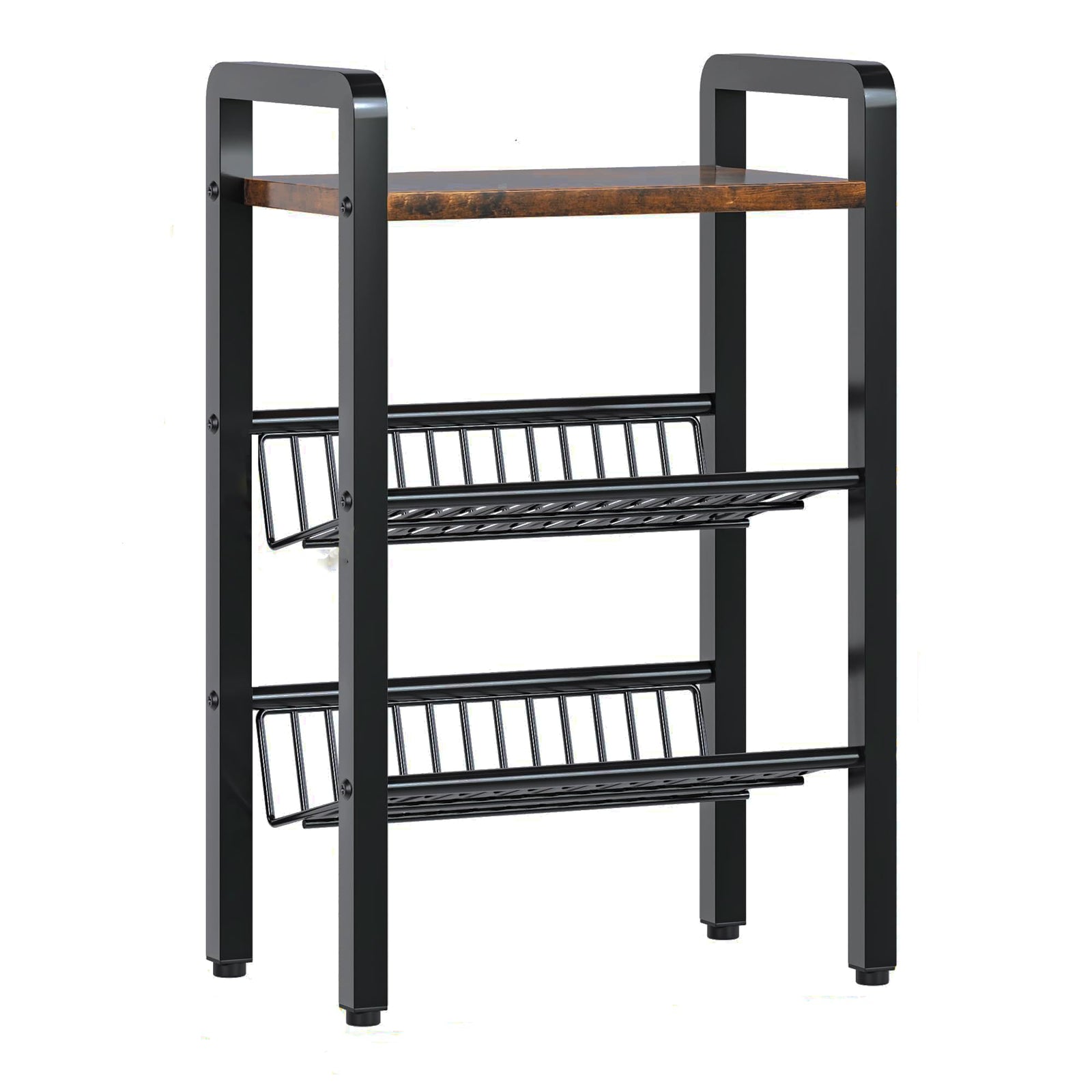 Organizador de encimera de cocina NIROZA de 3 niveles - Estante de encimera de cocina con malla metálica inclinada y tabla de madera, estante multifuncional para especias, estante de encimera de cocina para bar u oficina
