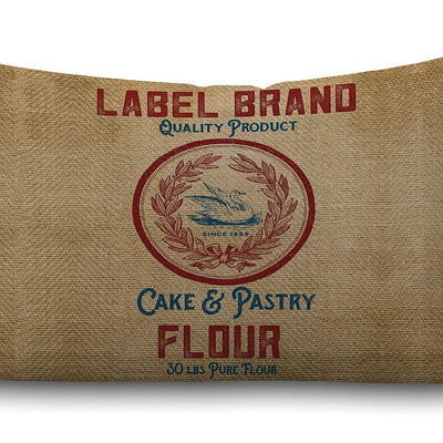Smooffly Housse de Coussin Décorative Vintage en Toile de Jute Motif Sac à Farine, Taie d'Oreiller en Coton et Lin pour Canapé/Fauteuil/Chambre/Salon/Cuisine/Voiture 30 x 50 cm Rectangulaire