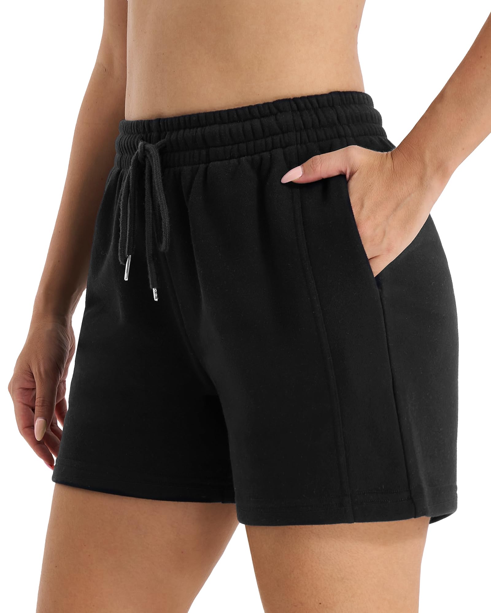 Stelle Womens Drawstring Sweat Shorts Comfy Elastic Shorts Workout Lounge Shorts with Pockets (Black XL)