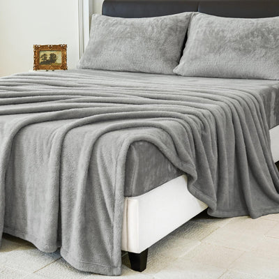 HCORA Faux Fur Full Size Bed Sheets Luxury Soft Fleece Sheets Set Fluffy Plush Velvet Sheets Fuzzy Bedding Sheets for Fall and Winter Cozy Warm No Shedding 4PC Light Grey