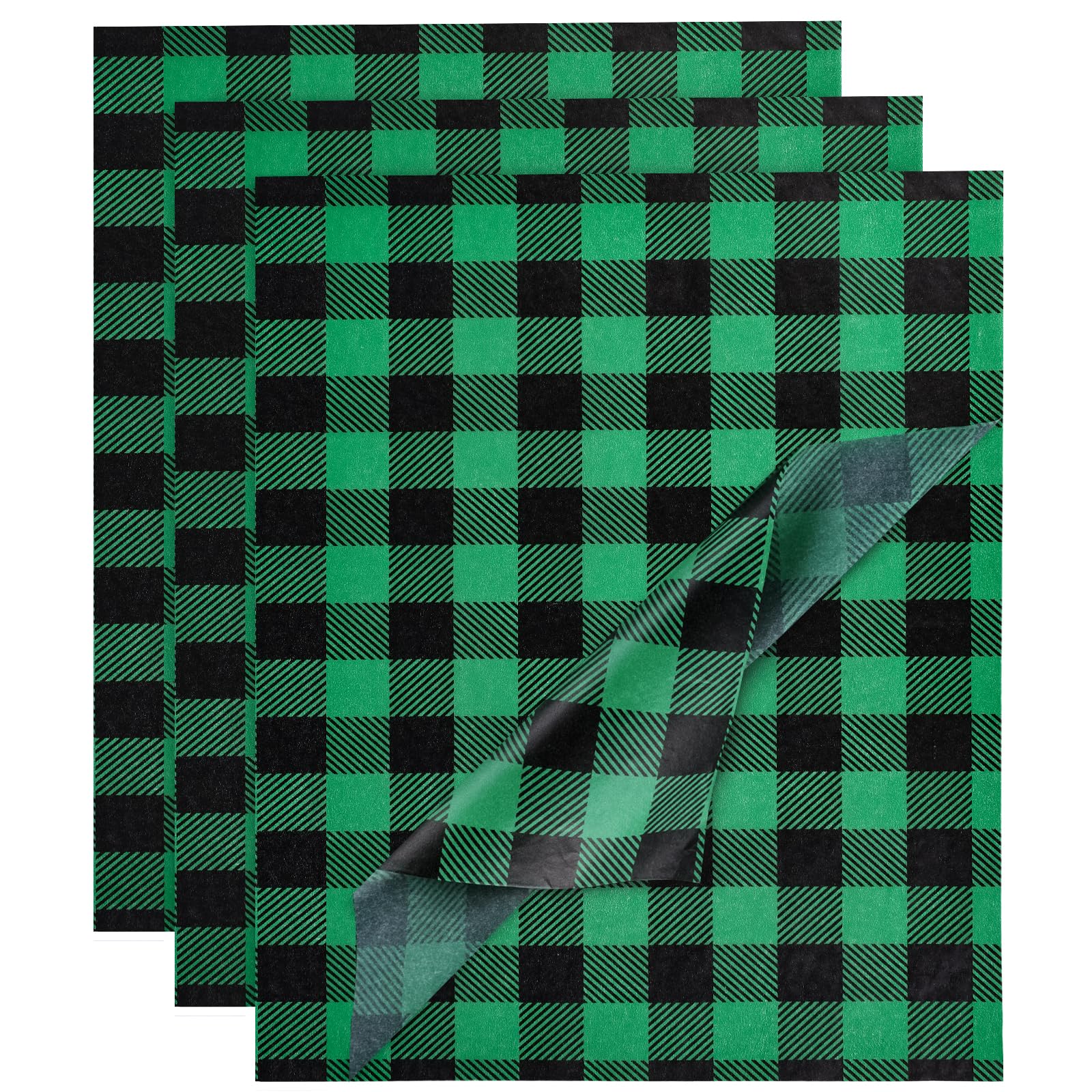 Koogel 120 Sheets Buffalo Plaid Tissue Paper 14 x 10 Inch Tissue Paper Bulk Green Black Gift Wrapping Tissue Paper for DIY Crafts Party Supplies