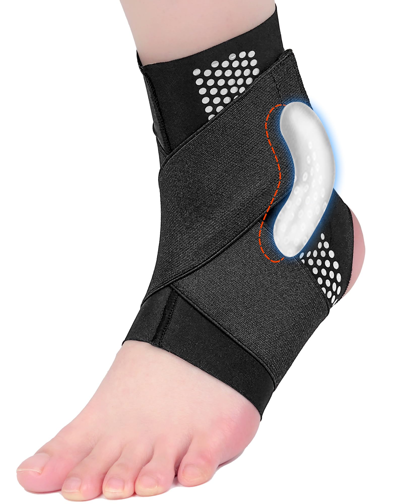 Adjustable Ankle Brace with Compression Straps Non-Slip Silicone Gel Pads – Breathable Ankle Sleeve for Sports and Injury Recovery