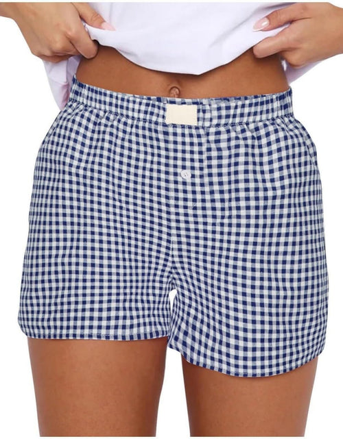 Load image into Gallery viewer, TISDEN Women Pajamas Shorts Y2k Elastic Waist Plaid Boxer Shorts Cute Gingham Sleep Lounge Shorts Bottoms Dark Blue
