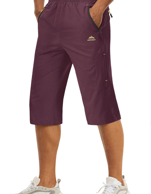 Cargar imagen en el visor de la galería, TACVASEN Gym Shorts for Men with Pockets Capri Pants Men Hiking Shorts Men Quick Dry Cargo Shorts Fishing Shorts Long Shorts Mens Casual Shorts Purple Red
