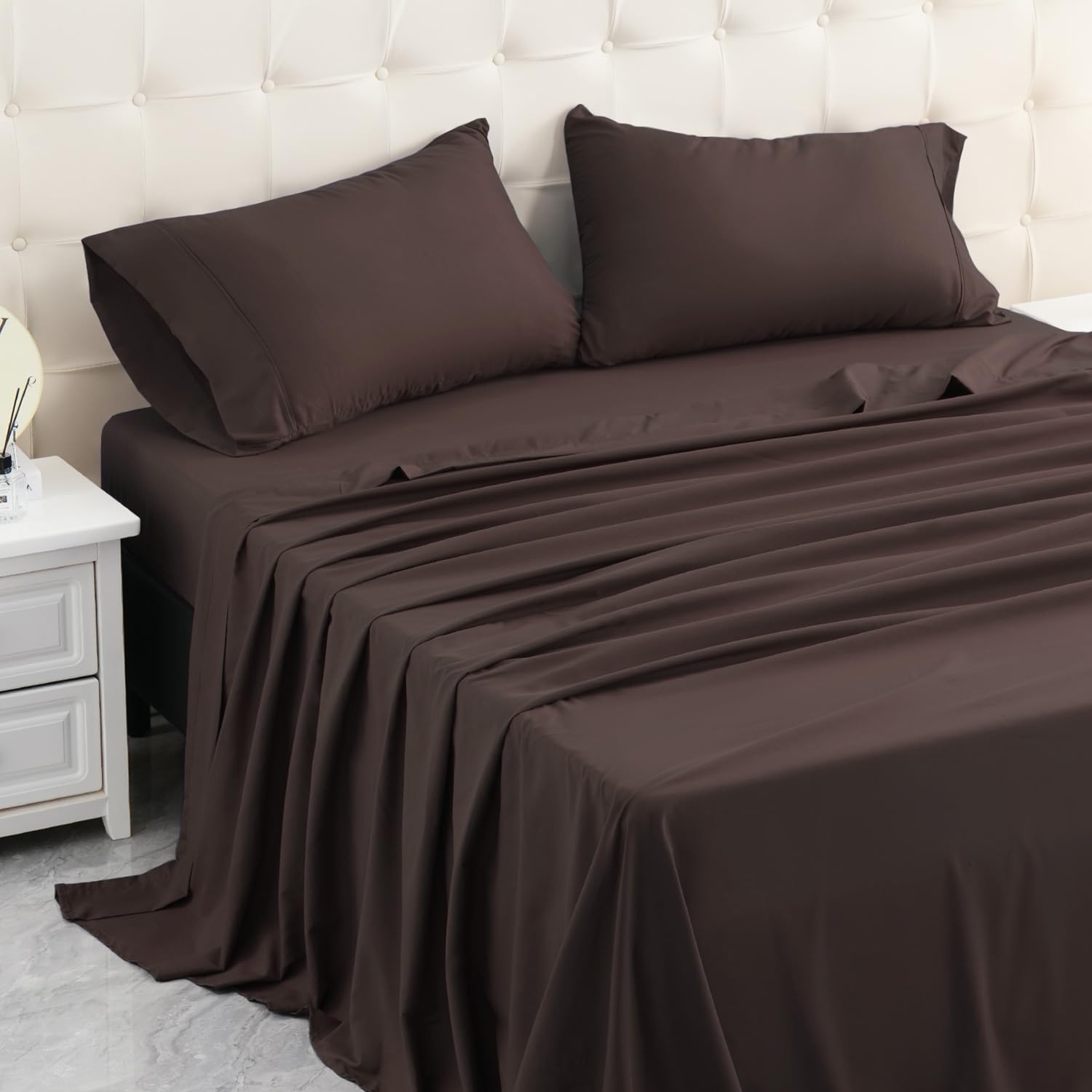 MICORAL Twin Bed Sheets Set Soft Breathable Bedding Sheet Set Sheets Set with 16" Deep Pocket Design (3 Pieces Twin Brown)