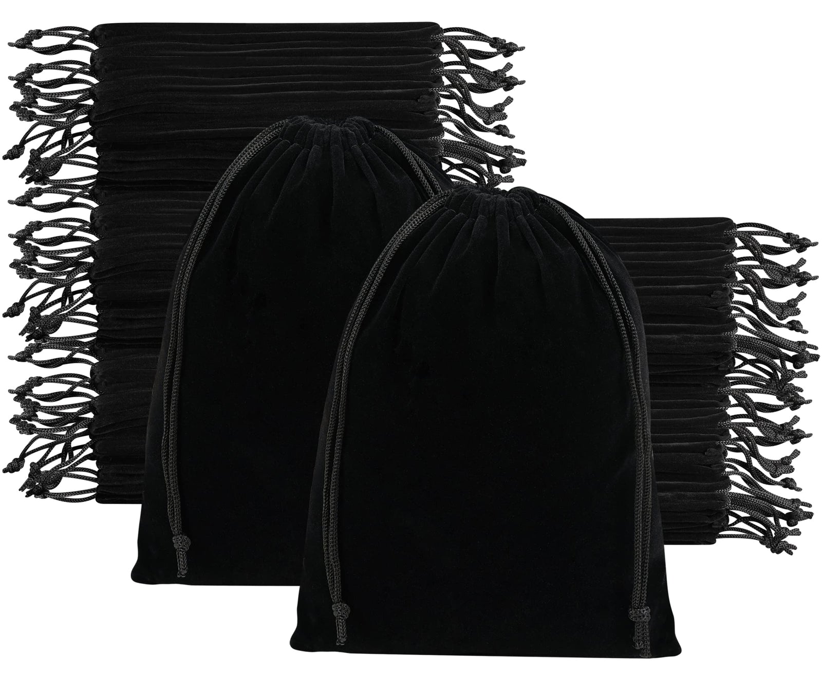 Sachets Cadeaux en Velours à Cordons Coulissants - Vente en Gros (7 x 9 pouces - Lot de 50 Noirs)