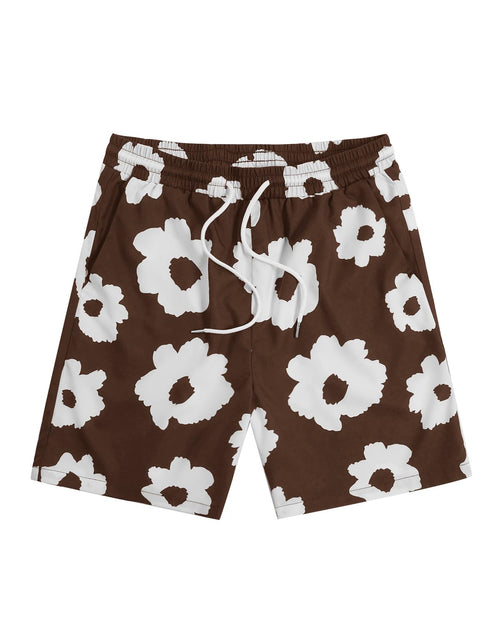 Load image into Gallery viewer, SOLY HUX Mens Floral Print Drawstring High Waist Shorts Casual Shorts with Pockets Coffee Brown Floral Small
