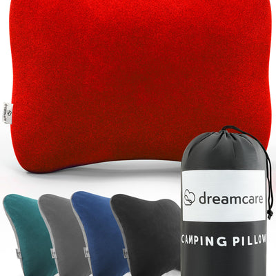 DREAMCARE Oreiller de camping en mousse à mémoire de forme, oreiller de voyage, accessoires de camping – Petit oreiller, essentiels de camping, oreillers de camping pour dormir, oreiller de randonnée, oreillers de voyage pour dormir (rouge moyen)