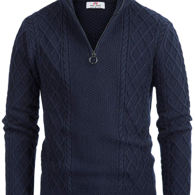 PJ PAUL JONES Mens Casual Quarter-Zip Sweaters Cable Knitted Slim Fit Pullover Sweater Navy M