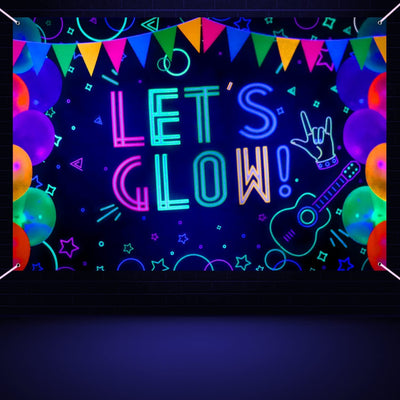 Glow Neon Birthday Backdrop - Glow in The Dark Let’s Glow Banner Backdrop Black Light Themed Party Photography Background Photo Booth Backdrop 5.9x3.9ft