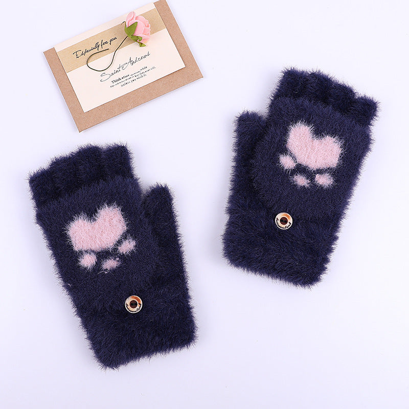 Gants d'hiver tricotés patte de chat