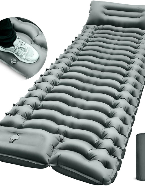 Charger l'image dans la visionneuse de galerie, Camping Sleeping Pad Ultralight Camping Mat with Pillow Built-in Foot Pump Inflatable Sleeping Pads Compact for Camping Backpacking Hiking Traveling - Gray
