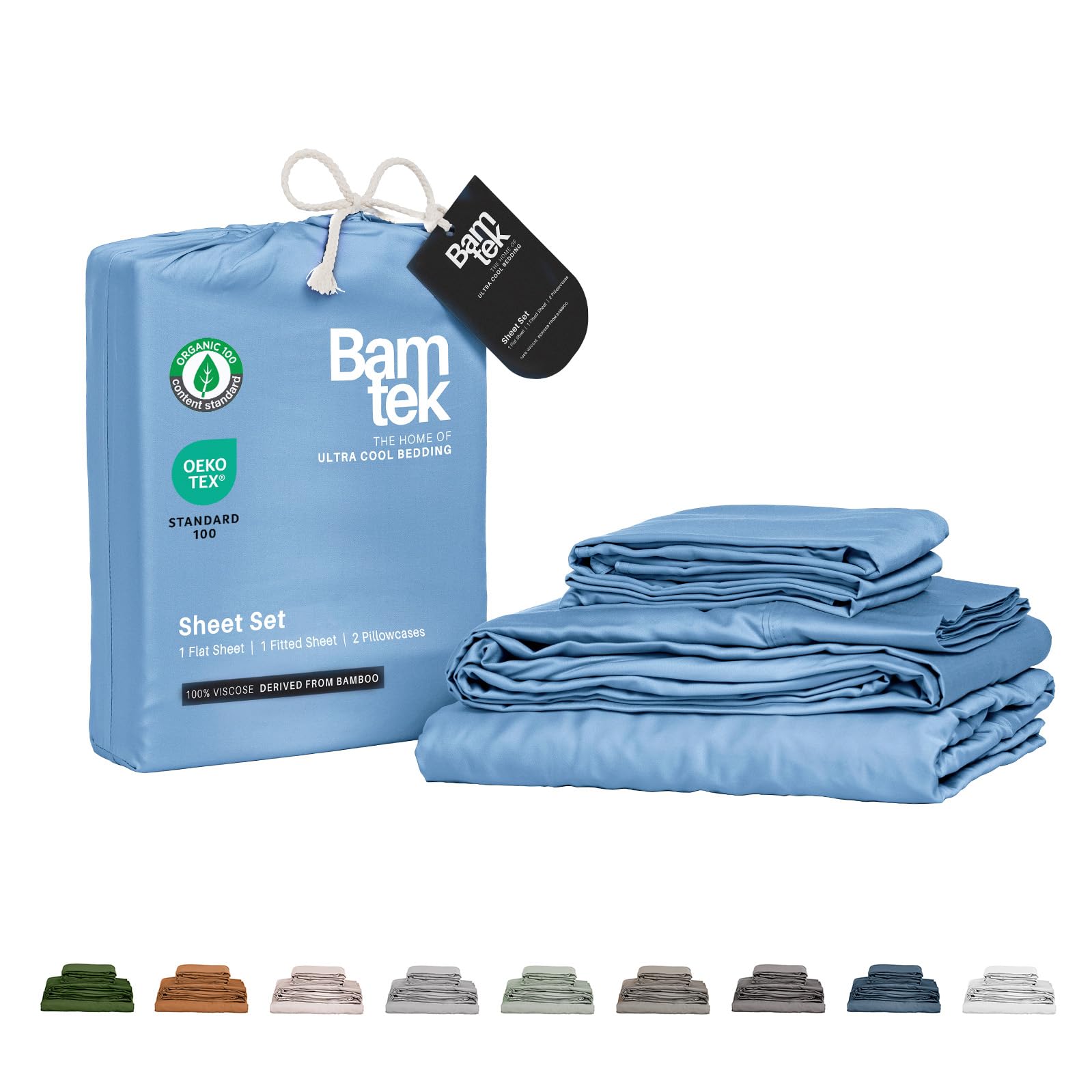 Bamtek 100% Viscose Derived from Bamboo Sheets Full Size - Soft Luxury Bed Sheets - Cooling Sheets for Hot Sleepers Full Bed - 4 Piece Full Sheet Set with 17 Deep Pockets - Full Bed Sheets (Sky)