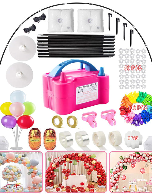 Charger l'image dans la visionneuse de galerie, Kit d'arche de ballons et pompe à ballons – Support d'arche de ballons réglable de 2,74 m de haut et 3,05 m de large avec base d'eau, pompe électrique, ballons et accessoires pour décoration de mariage, anniversaire
