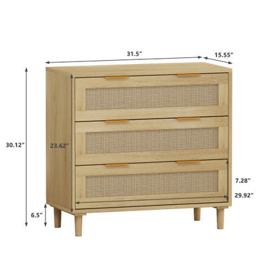 3 Drawers Rattan Storage Cabinet Rattan Drawers, Suitable For Bedroom, Living Room, Dining Room, Hallway