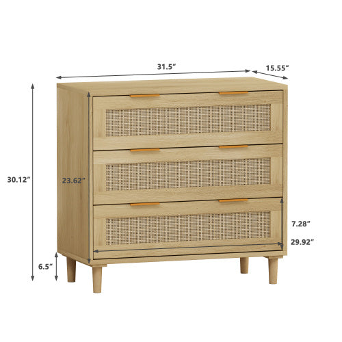 3 Drawers Rattan Storage Cabinet Rattan Drawers, Suitable For Bedroom, Living Room, Dining Room, Hallway