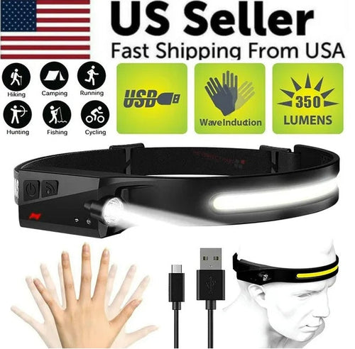 Load image into Gallery viewer, COB LED Headlamp USB Rechargeable Headlight Torch Work Light Bar Head Band Lamp
