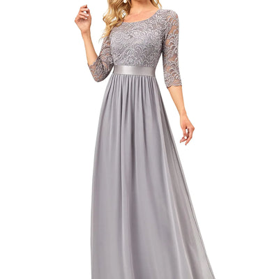 Ever-Pretty Womens Bridesmaid Dresses 3/4 Sleeve Empire Waist Maxi Mother of The Bride Dresses Grey US8