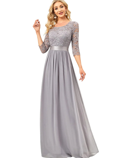 Load image into Gallery viewer, Ever-Pretty Womens Bridesmaid Dresses 3/4 Sleeve Empire Waist Maxi Mother of The Bride Dresses Grey US8
