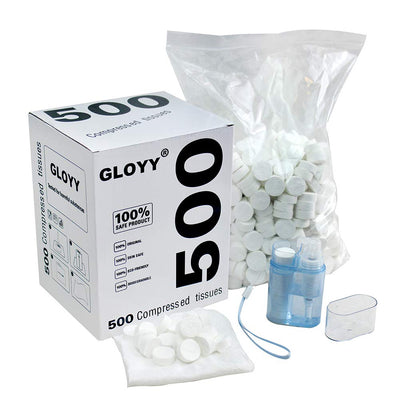 GLOYY Soft Compressed Towels Biodegradable Wipe Mini Magic Coin Tissues Includes FREE Carrying Dispenser Portable for Home Beauty Backpacking Camping Outdoor Accessories(500 Count) (8.8”x9.5”)