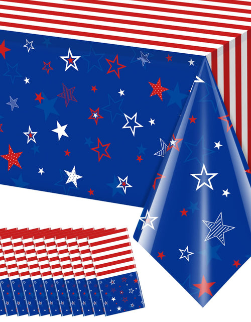 Load image into Gallery viewer, 12Pcs Patriotic Tablecloths for 4th of July DecorationsRed White Blue Star Plastic Disposable Table Cover for Fourth of July Memorial Patriotic Day Independence Veterans Day Party Supplies54x108Inch

