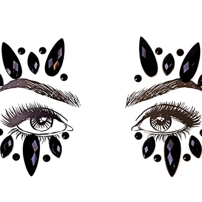 Face Jewels Stick on Face Costume Gems Self-Adhesive Makeup Halloween Dress Up Rhinestone Stickers for Festival Holiday Party Accessories (Black)
