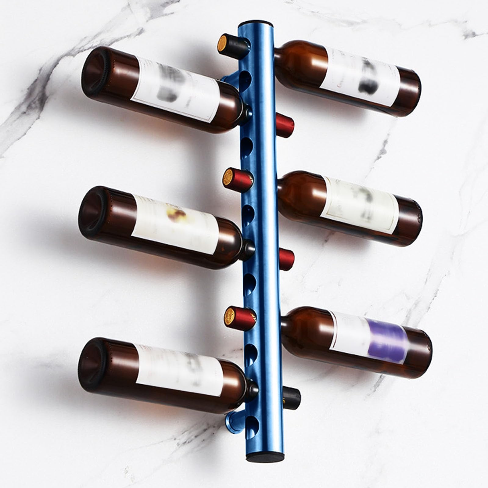 Wall Mount Wine Rack 8 Bottles Vertical Wine Rack Stainless Steel Wine Bottle Holder for Liquor Champagne Display 16.9in (Blue)