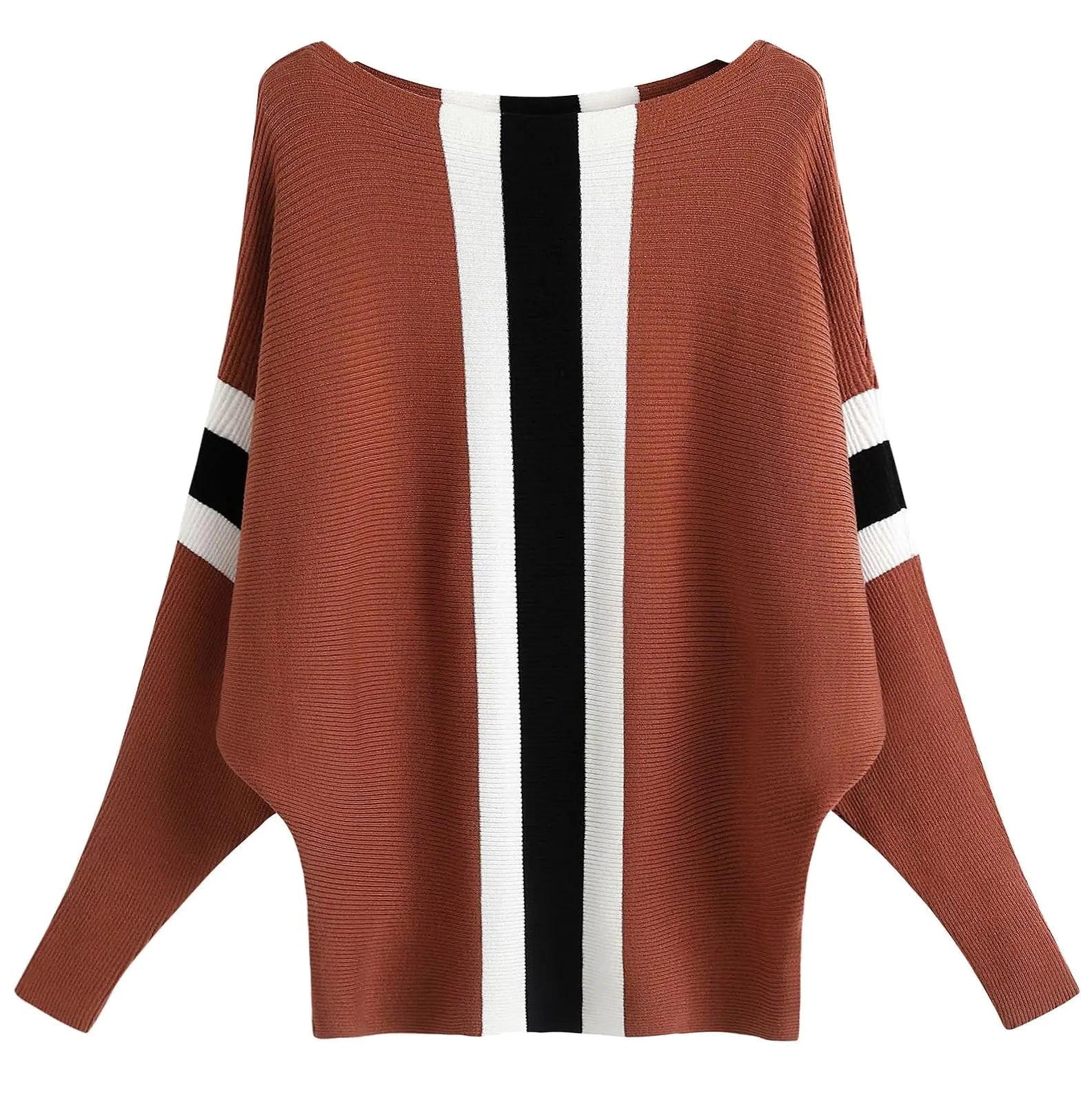 FULIER Boat Neck Batwing Sleeves Dolman Knitted Sweaters and Pullovers Tops for Women One Size (Camel-2)