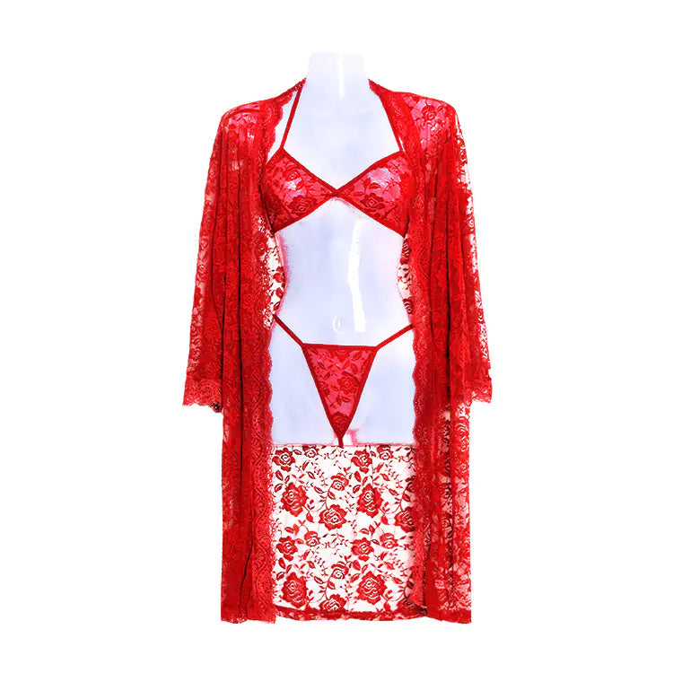 Ensemble 3 pièces de lingerie en dentelle grande taille