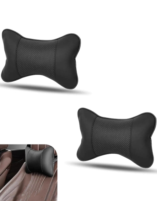 Cargar imagen en el visor de la galería, JawGrew 2 Almohadas Cervicales para Asiento de Coche 18cm x 27cm Diseño de Hueso Microfibra Transpirable Cuero PU Cómodo Soporte Alivio de Presión del Cuello Almohadilla Universal Cuatro Estaciones Accesorios de Coche (Negro)
