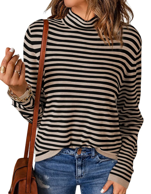 Load image into Gallery viewer, Dokotoo Fashion Womens Sweaters for Women 2024 Long Sleeve Tops Sweaters for Women Khaki Striped Pullover Sweaters Casual Ladies Fall Turtleneck Sweater Jumpers Tops Large
