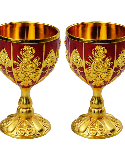 Load image into Gallery viewer, 2Pcs Vintage Chalice Medieval Goblet 30Ml Brass Royal Wine Glass Cups Medieval for Wedding Anniversary Gold Goblet Cups for Renaissance Gifts Novelty Ceremonial Catholic Church Baptism Holy (Red)
