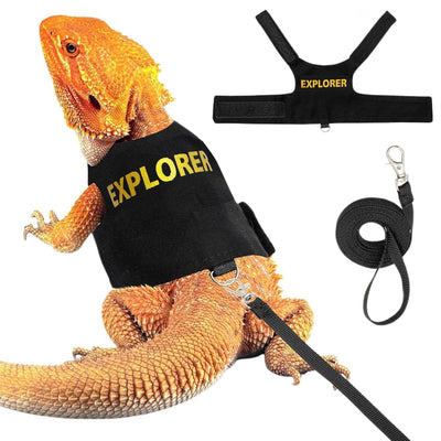 Bearded Dragon Harness and Leash Set - Adjustable Lizard Traction Rope Escape Proof Outdoor Walking Training Leash Reptile Explorer Costume Accessories for Bearded Dragon Lizard Small Pets