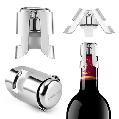 3-Pack Leak-Proof Champagne Bottle Stoppers Stainless Steel Reusable Wine Stoppers Vacuum Sealer for Fresh Sparkling Wine
