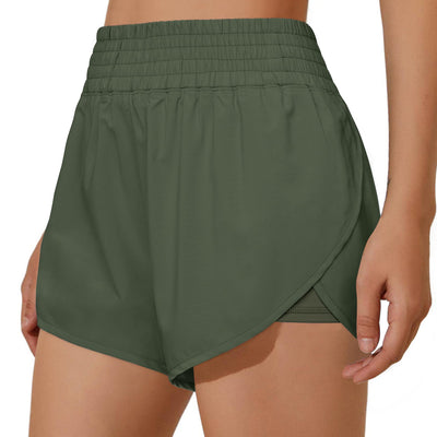 BMJL Womens Running Shorts High Waisted Side Pocket Athletic Shorts High Side Slit 2 in 1 Gym Shorts(Army GreenM)
