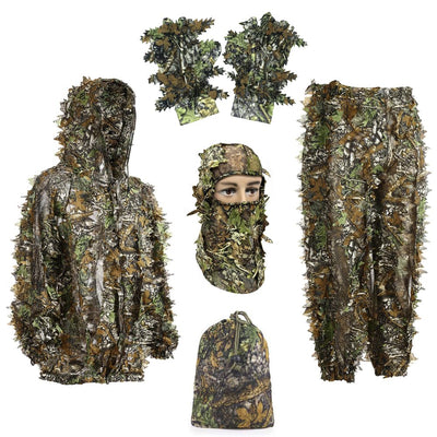 Ghillie Suit Gilly Hunting Suits Pants 3D Leaf Camo Leafy Hat Gloves