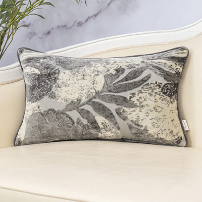 Yangest Housse de Coussin Rectangulaire Grise à Feuilles, en Velours Côtelé, Moderne et Luxueuse pour Canapé, Salon, Chambre, 30x50 cm