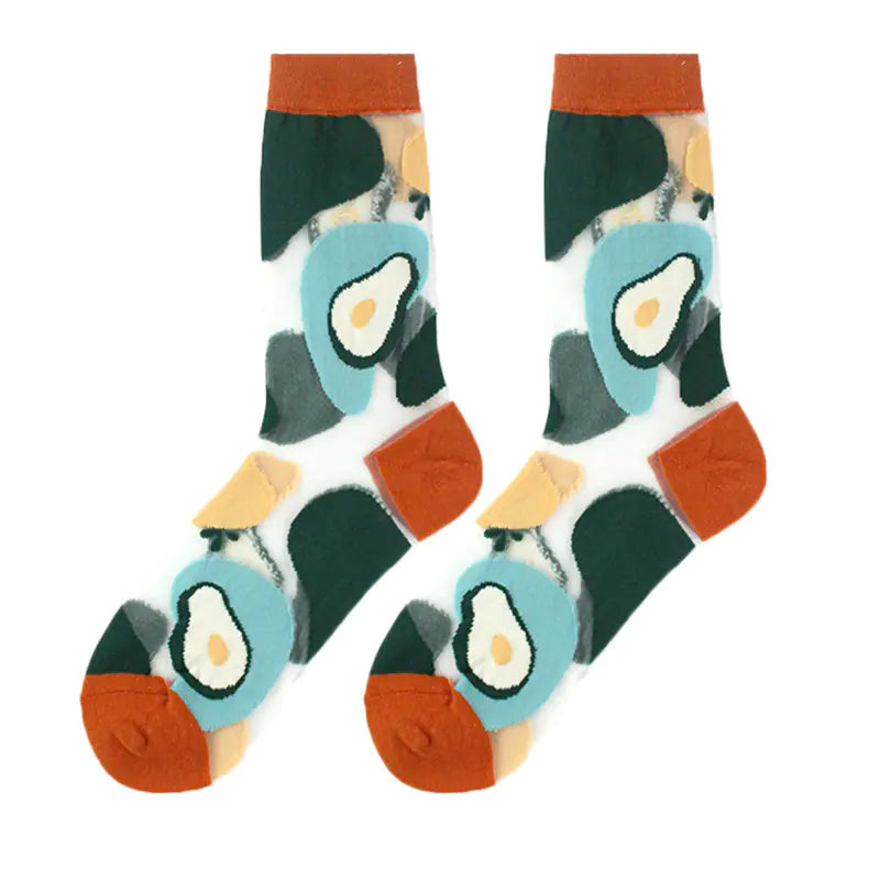 Fashionable Thin Mid Tube Flower Forest Glass Stockings