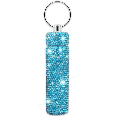 Yuchew Bling Pill Case Pill Container Rhinestone Pill Box Portable Waterproof Pocket Pill Holder Bottle Storage with Keychain for Travel Outdoor Camping (Blue)