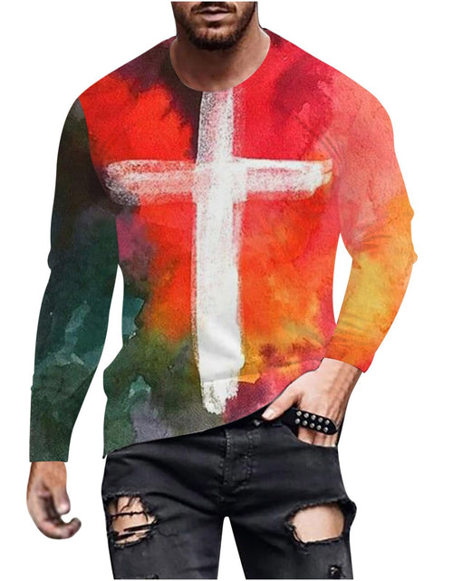 Load image into Gallery viewer, Mens 3D Street Faith Jesus Cross Print T-Shirt Soldier Long Sleeve Shirts Faith Christian Religious Bible Tee Tops
