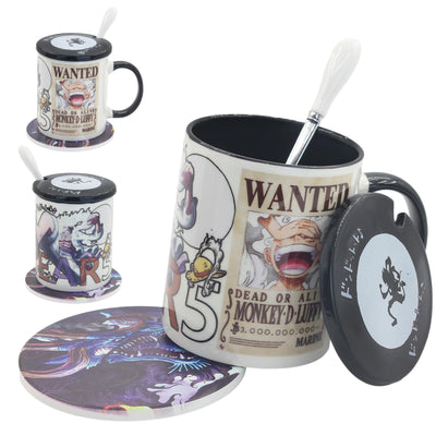 PONIWA Anime Mugs coasters black Coffee Cup set (Luffy GEAR 5)