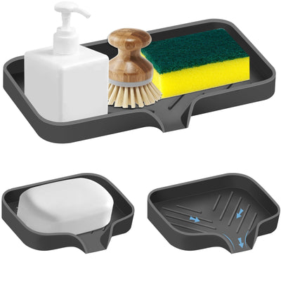 Bandeja para Fregadero de Cocina, 3 Piezas, Soporte de Silicona para Esponja, Organizador de Fregadero, Bandeja de Jabón de Cocina, Jabonera Autoescurrible para Baño