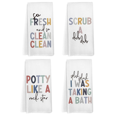Yorhifa Kids Bathroom Decor Bathroom Towel Set of 4 Kids Bathroom Dish Hand Tea Towels for Bathroom Decor (White-2)