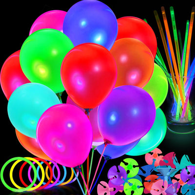 50 ballons fluo UV, 50 bâtons lumineux et 50 supports de bâtons de ballons pour décorations d'anniversaire lumineuses dans le noir, fournitures de fête lumineuses pour mariage, ballons fluorescents réactifs à la lumière noire (150)